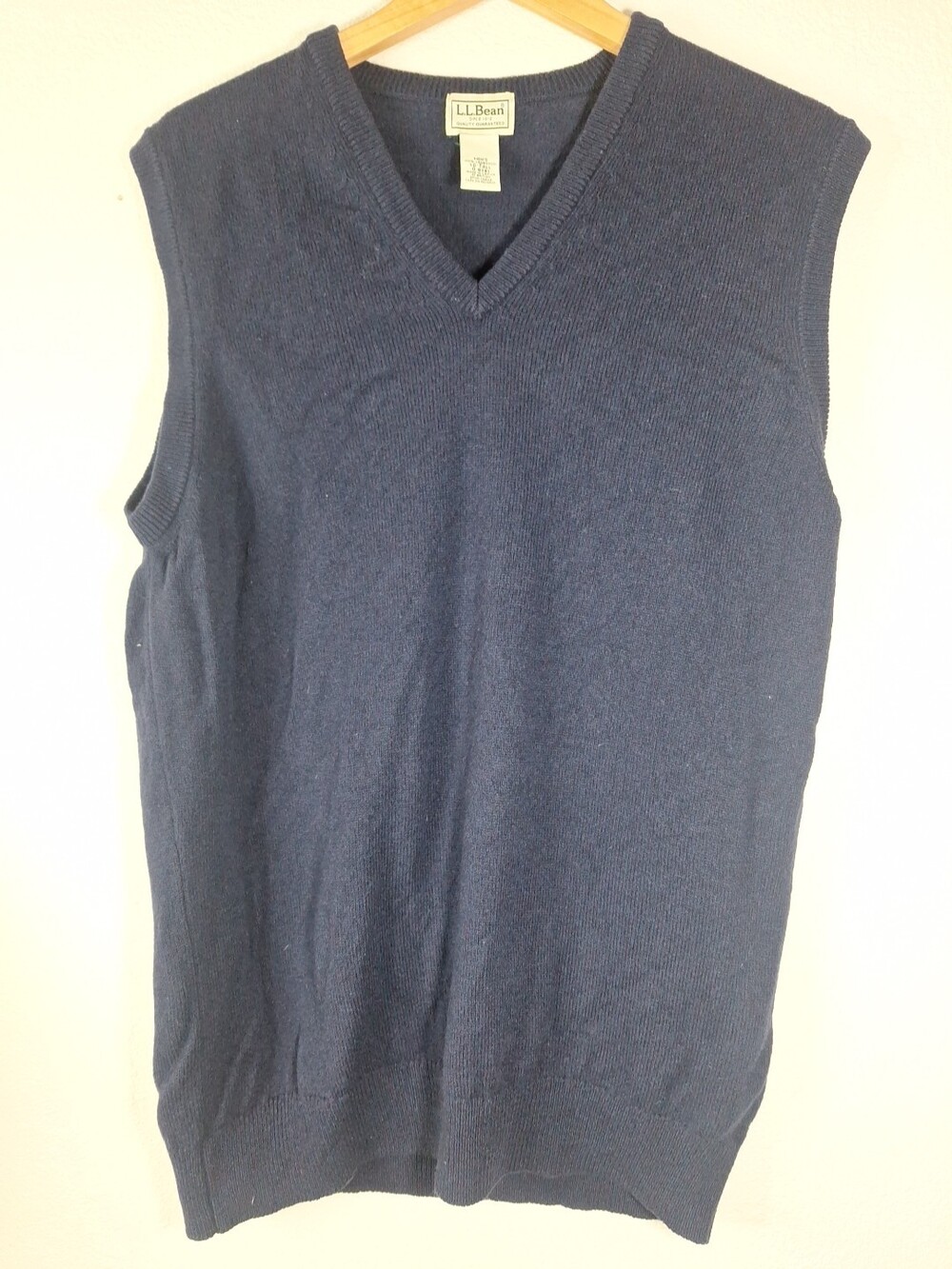 LL Bean Sweater Vest Mens Large Tall Lambswool Navy V Neck Academia Grandpa Golf